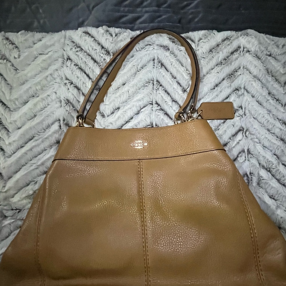 Coach Tan Leather Shoulder Bag with Structured Design